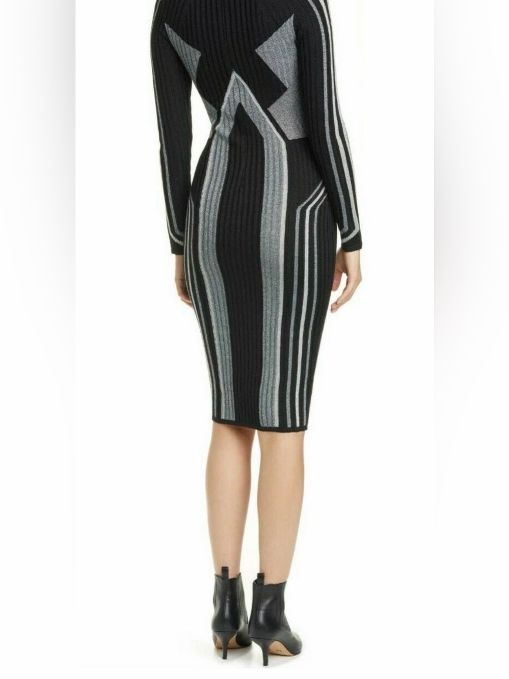 Ted Baker Hesiaa Bodycon Dress XL black silver long sleeve ribbed holiday career - Picture 3 of 16